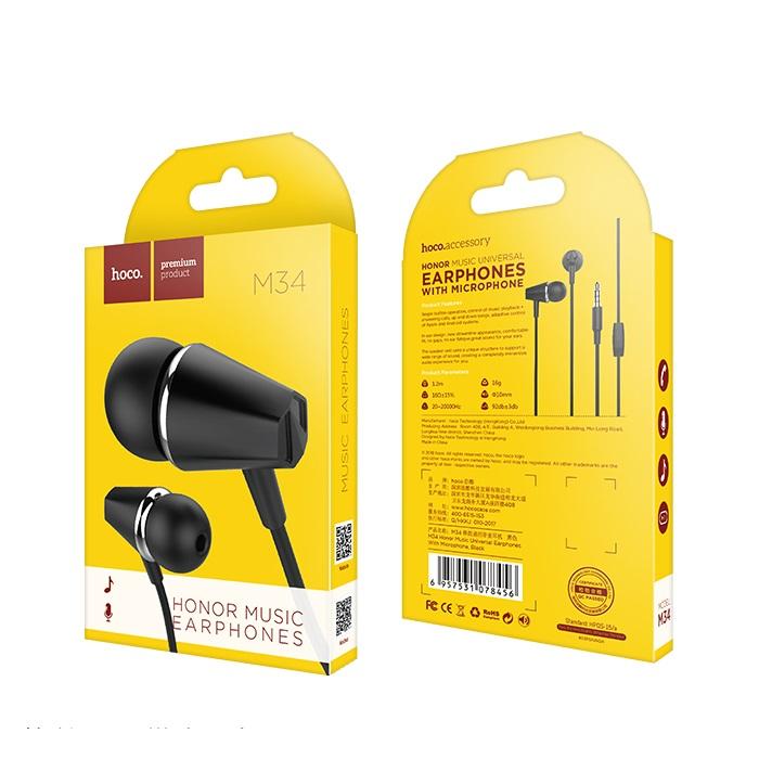 Handsfree 3.5mm HOCO M34 Honor Music, Fekete
