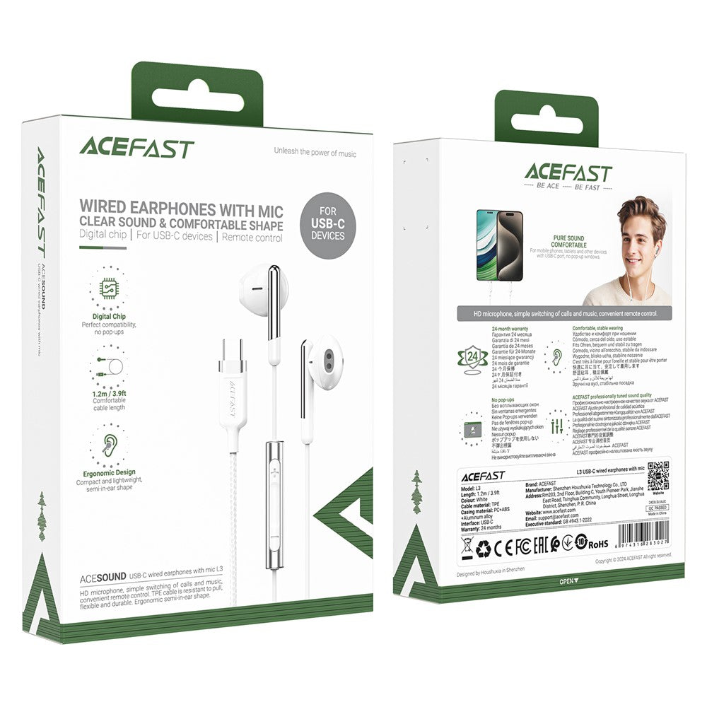 Handsfree USB-C Acefast L3, Fehér