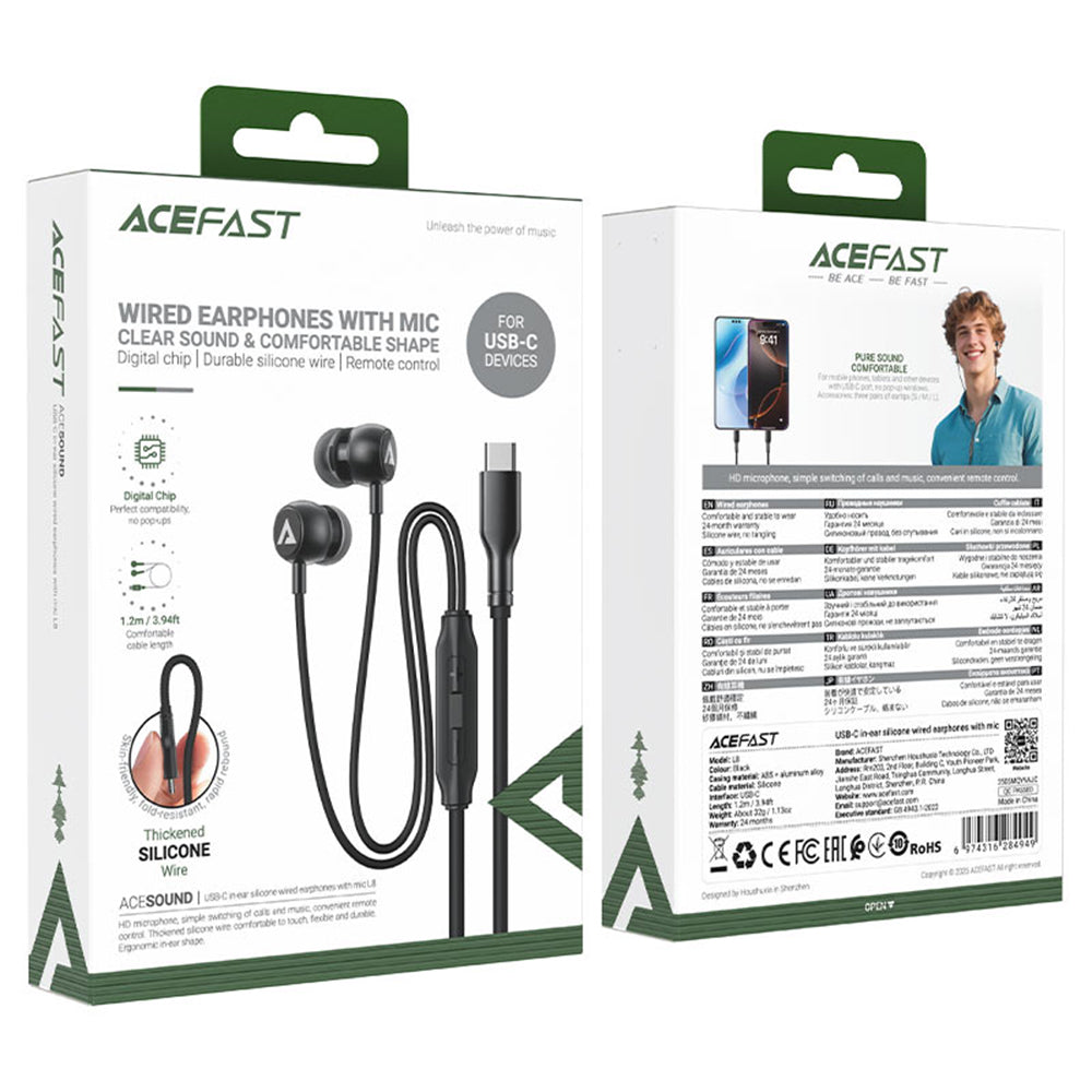 Handsfree USB-C Acefast L8, 1,2 m, Szürke