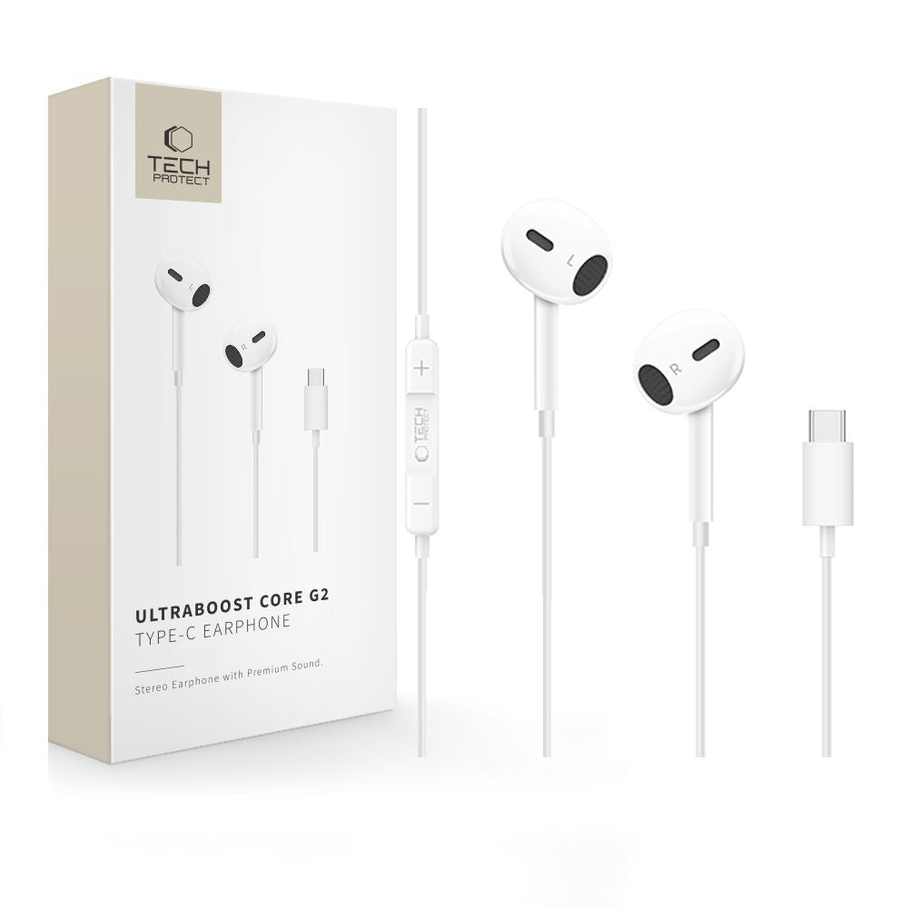 Handsfree USB-C Tech-Protect Ultraboost Core G2, Fehér