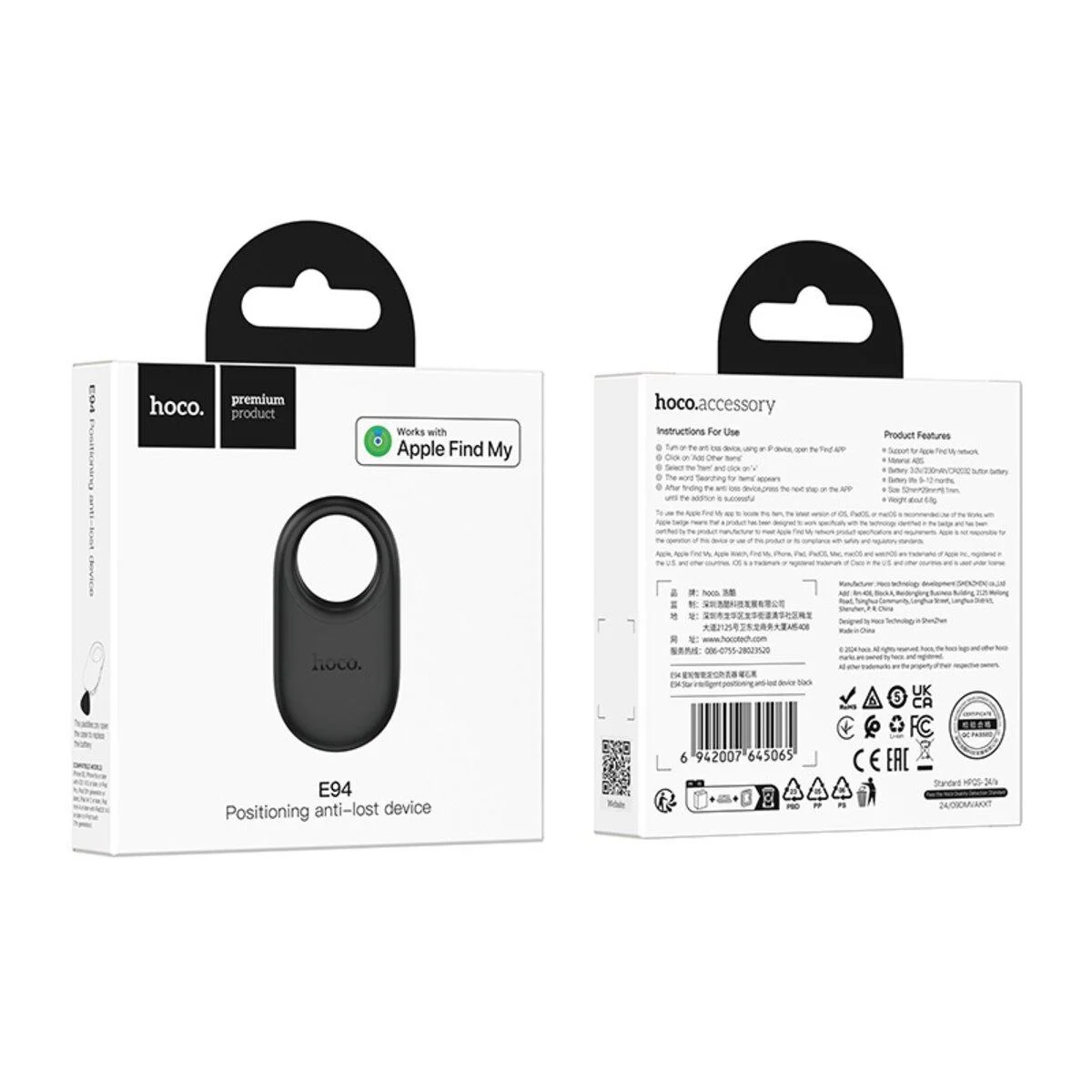 HOCO SmartTag E94 az iOS sorozathoz, Fekete