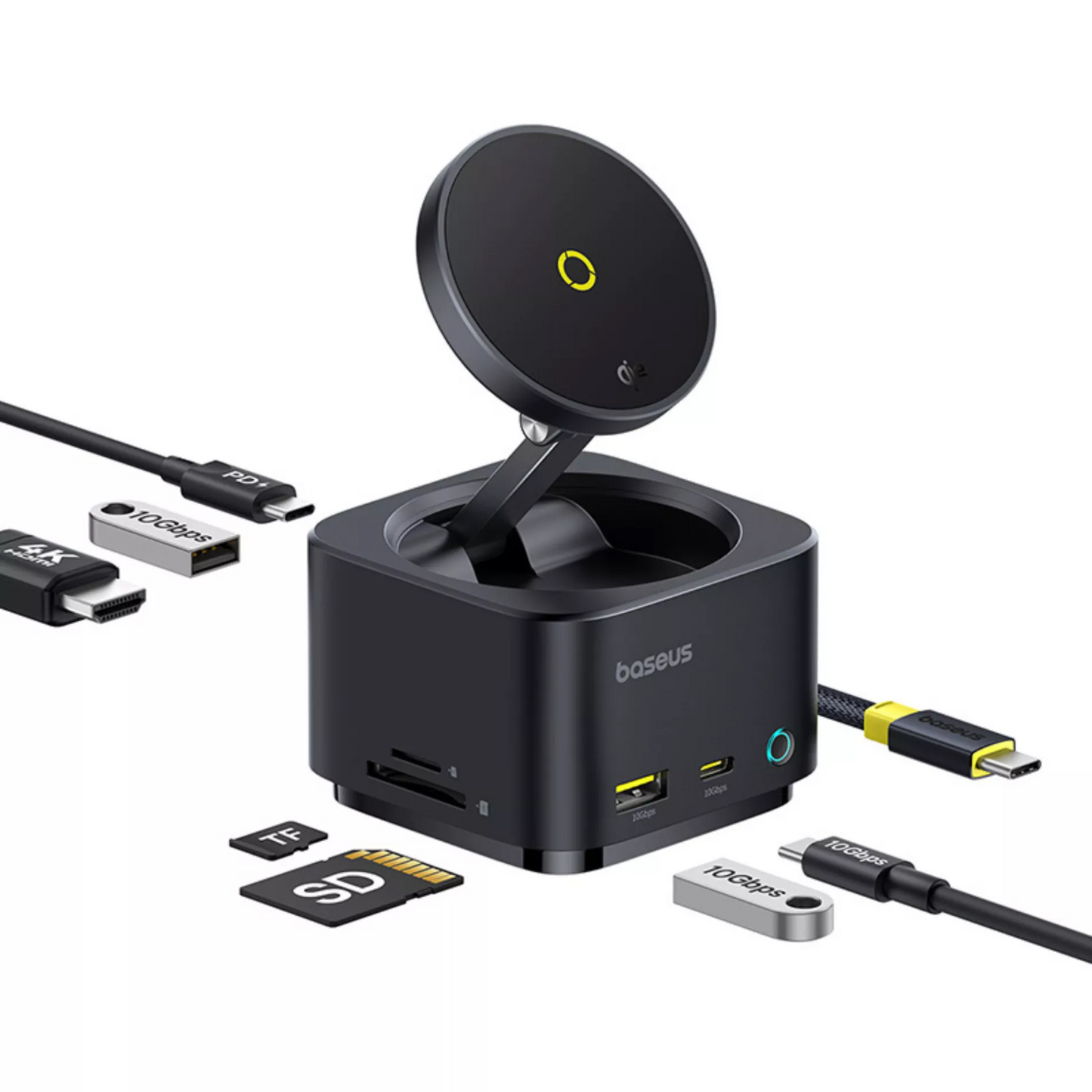 Baseus MagPro II 7 az 1-ben multifunkciós hub, 1 x USB-A - 2 x USB-C - 1 x HDMI - 1 x QI - 1 x SD - 1 x microSD, Fekete Újracsomagolt B00072900121-00