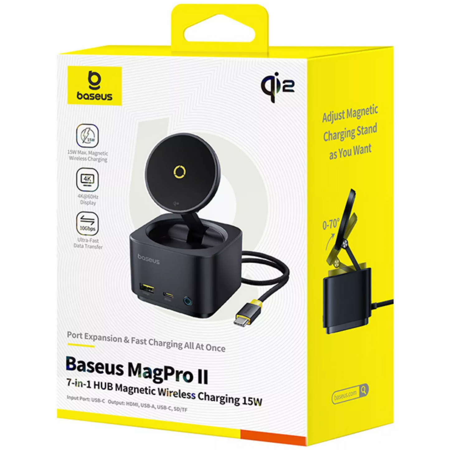 Baseus MagPro II 7 az 1-ben multifunkciós hub, 1 x USB-A - 2 x USB-C - 1 x HDMI - 1 x QI - 1 x SD - 1 x microSD, Fekete Újracsomagolt B00072900121-00
