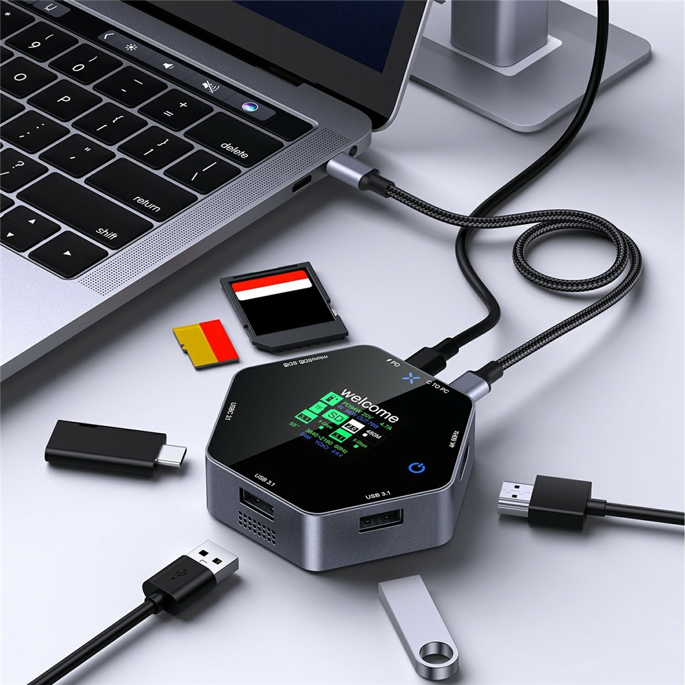 OEM Multifunkcionális Hub YC-931, 8in1, Szürke