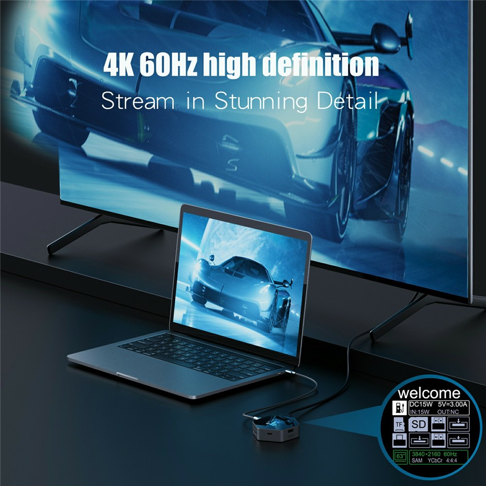 OEM Multifunkcionális Hub YC-931, 8in1, Szürke
