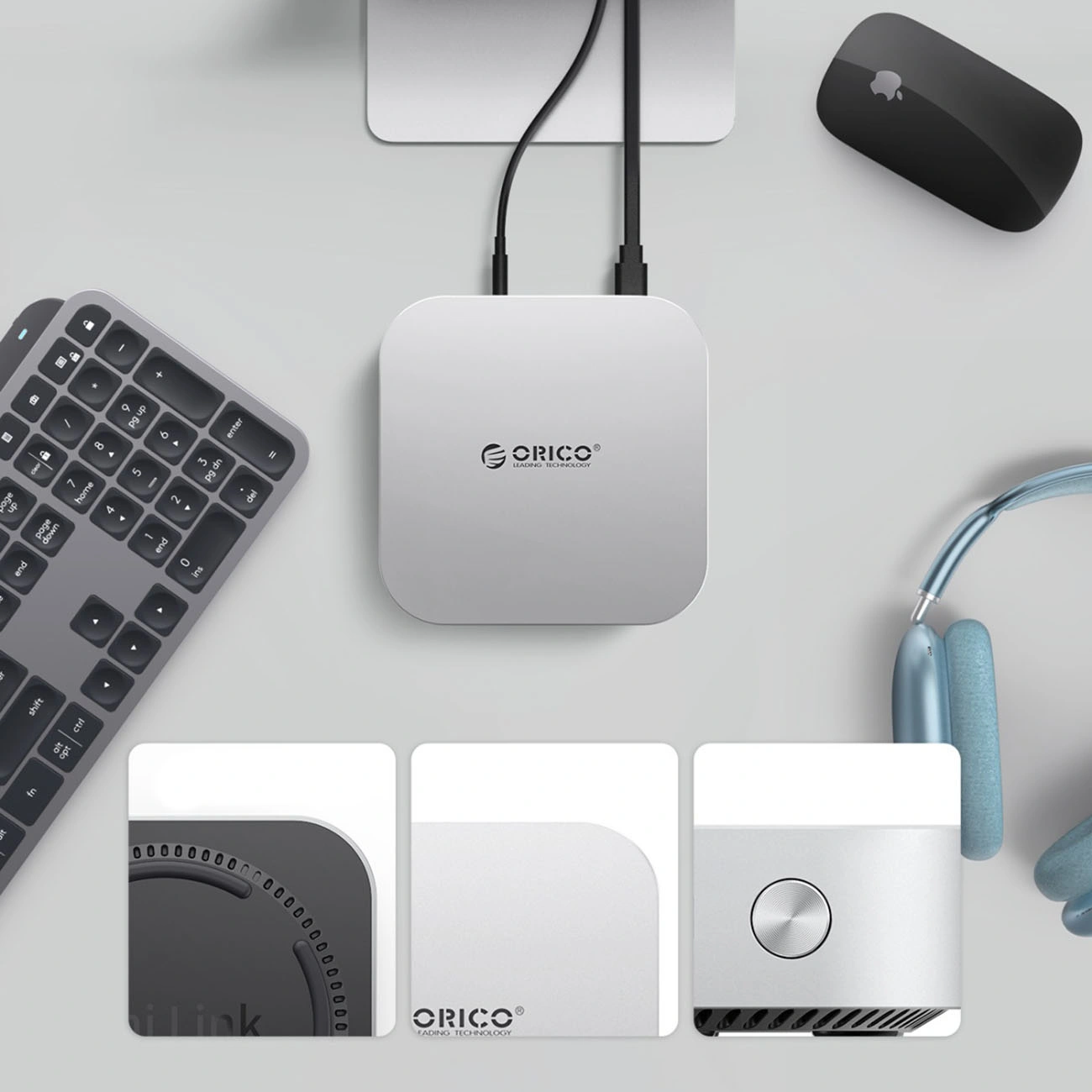 Orico MiniLink M49P multifunkcionális hub Apple Mac Mini M4-hez, 9 az 1-ben, Ezüst