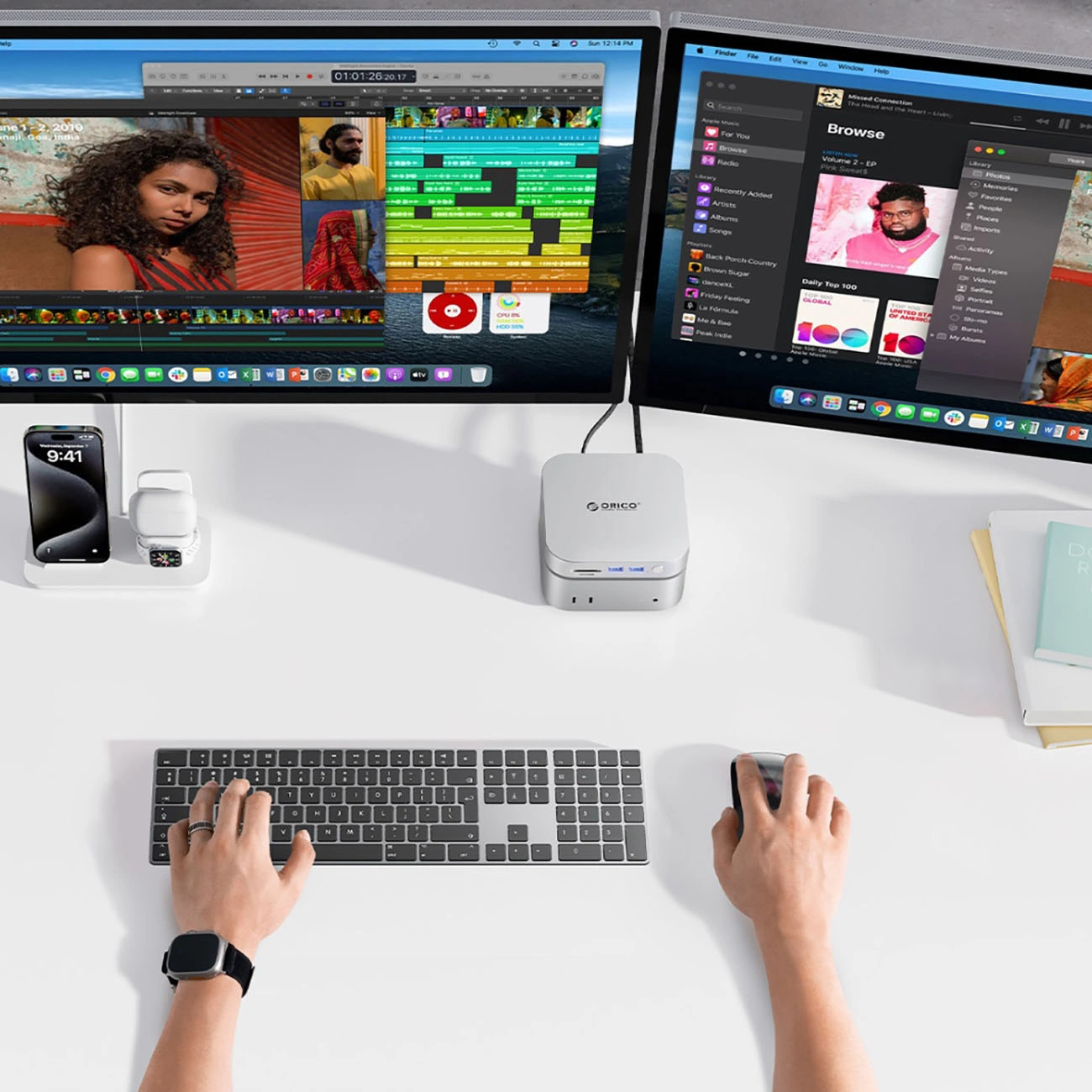 Orico MiniLink M49P multifunkcionális hub Apple Mac Mini M4-hez, 9 az 1-ben, Ezüst