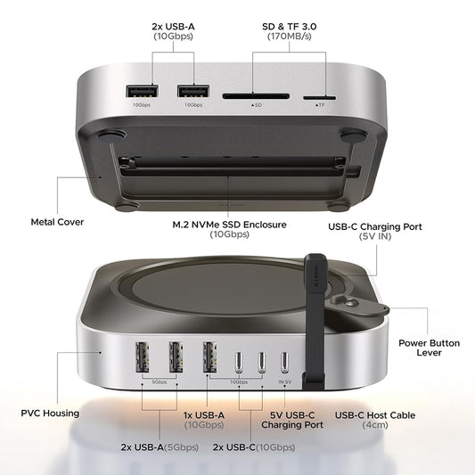 UGREEN CM841A multifunkciós hub Apple Mac Mini M4 / Pro számára, 10 az 1-ben, szürke