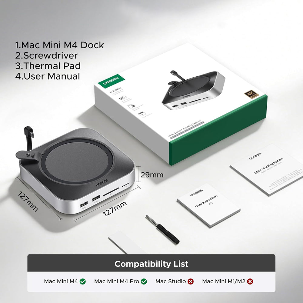 UGREEN CM841A multifunkciós hub Apple Mac Mini M4 / Pro számára, 10 az 1-ben, szürke
