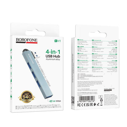 Borofone FH1 USB hub, 4 az 1-ben, szürke