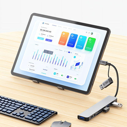 USB / USB-C Tech-Protect HB06 hub, 2 x USB-A 3.0 - 2 x USB-A - 1 x USB-C - 1 x 3.5mm Jack - 1 x SD - 1 x microSD, Szürke