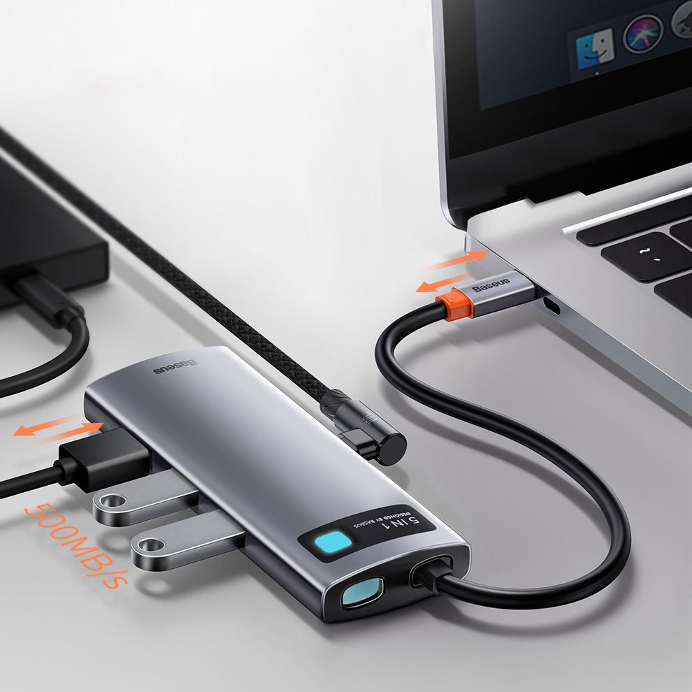 Hub USB-C Baseus Metal Gleam, 3 x USB-A 3.0 - 1 x USB-C - 1 x HDMI, Szürke CAHUB-CX0G