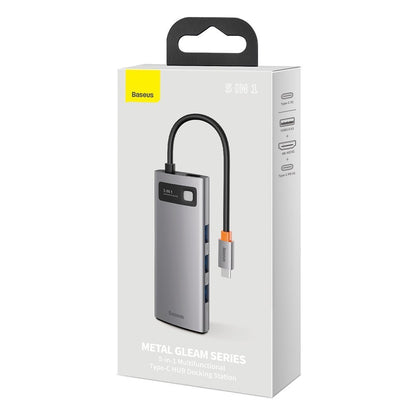 Hub USB-C Baseus Metal Gleam, 3 x USB-A 3.0 - 1 x USB-C - 1 x HDMI, Szürke CAHUB-CX0G