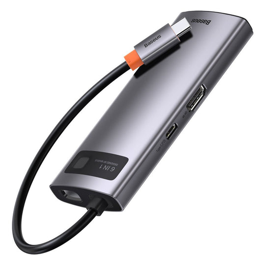 Baseus Metal Gleam USB-C Hub, 3 x USB-A 3.0 - 1 x USB-C - 1 x HDMI - 1 x RJ45, Szürke CAHUB-CW0G