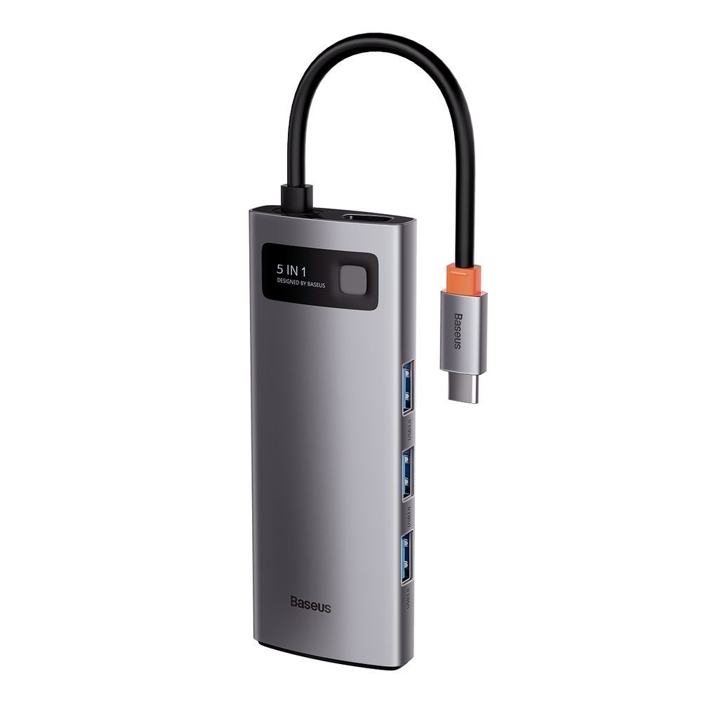 Hub USB-C Baseus Metal Gleam, 3 x USB-A 3.0 - 1 x USB-C - 1 x HDMI, Szürke CAHUB-CX0G