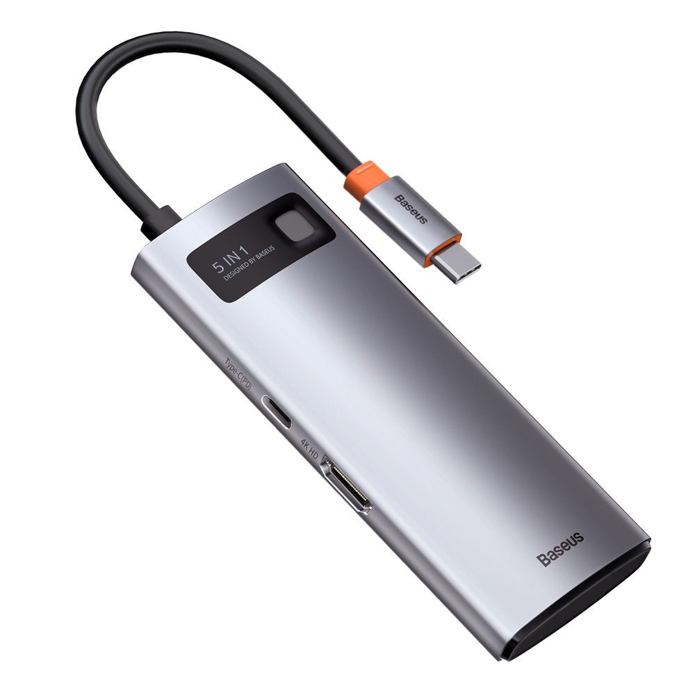 Hub USB-C Baseus Metal Gleam, 3 x USB-A 3.0 - 1 x USB-C - 1 x HDMI, Szürke CAHUB-CX0G