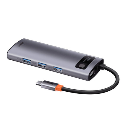 Hub USB-C Baseus Metal Gleam, 3 x USB-A 3.0 - 1 x USB-C - 1 x HDMI, Szürke CAHUB-CX0G