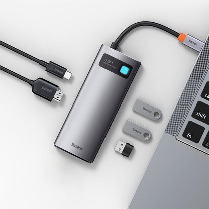 Hub USB-C Baseus Metal Gleam, 3 x USB-A 3.0 - 1 x USB-C - 1 x HDMI, Szürke CAHUB-CX0G
