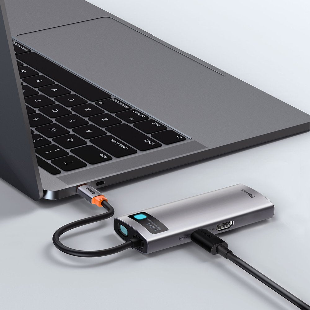 Hub USB-C Baseus Metal Gleam, 3 x USB-A 3.0 - 1 x USB-C - 1 x HDMI, Szürke CAHUB-CX0G