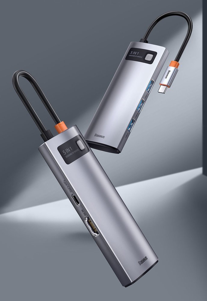 Hub USB-C Baseus Metal Gleam, 3 x USB-A 3.0 - 1 x USB-C - 1 x HDMI, Szürke CAHUB-CX0G