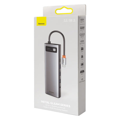 Hub USB-C Baseus Metal Gleam, 3 x USB-A 3.0 - 1 x USB-C - 2 x HDMI - 1 x VGA - 1 x Jack 3.5mm - 1 x RJ45 - 1 x SD - 1 x microSD, Szürke CAHUB-CT0G