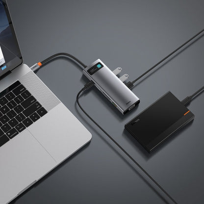 Baseus USB-C Hub, 3 x USB-A 3.0 - 1 x USB-C - 1 x HDMI - 1 x VGA - 1 x RJ45 - 1 x SD - 1 x microSD, Szürke CAHUB-CU0G
