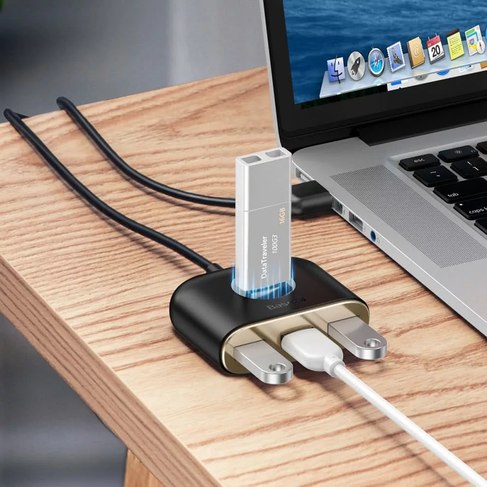 Baseus Square USB Hub, 1 x USB-A 3.0 - 3 x USB-A, Black CAHUB-AY01