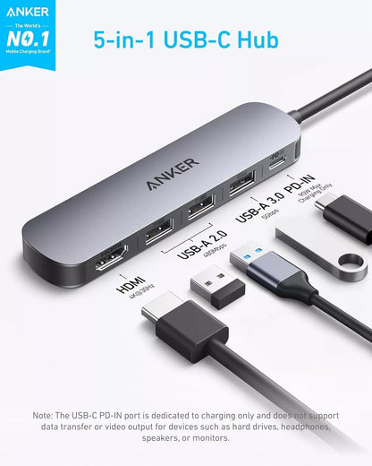 Anker USB-C Hub, 2 x USB-A - 1 x USB-A 3.0 - 1 x USB-C - 1 x HDMI, Szürke A8357HA0