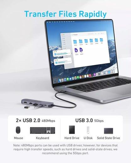 Anker USB-C Hub, 2 x USB-A - 1 x USB-A 3.0 - 1 x USB-C - 1 x HDMI, Szürke A8357HA0
