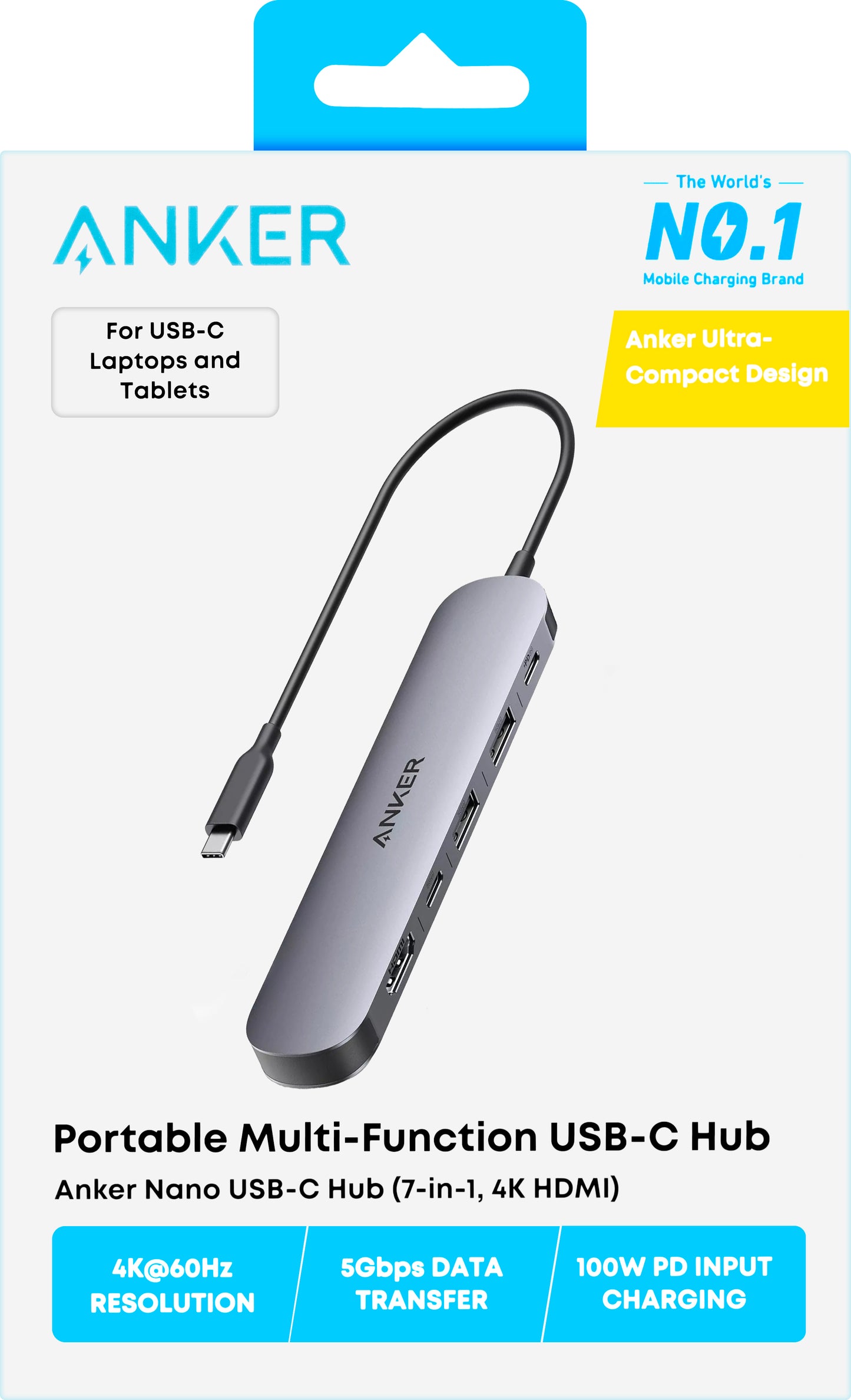 Hub USB-C Anker, 2 x USB-A 3.0 - 2 x USB-C - 1 x HDMI - 1 x SD - 1 x microSD, Szürke A83D2HA1