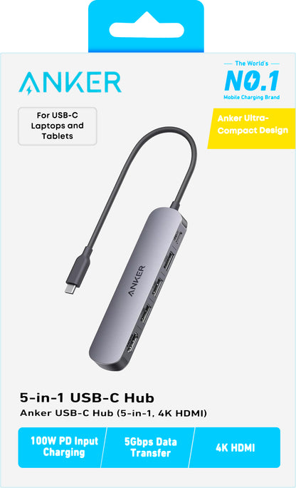 Anker USB-C Hub, 2 x USB-A - 1 x USB-A 3.0 - 1 x USB-C - 1 x HDMI, Szürke A8357HA0