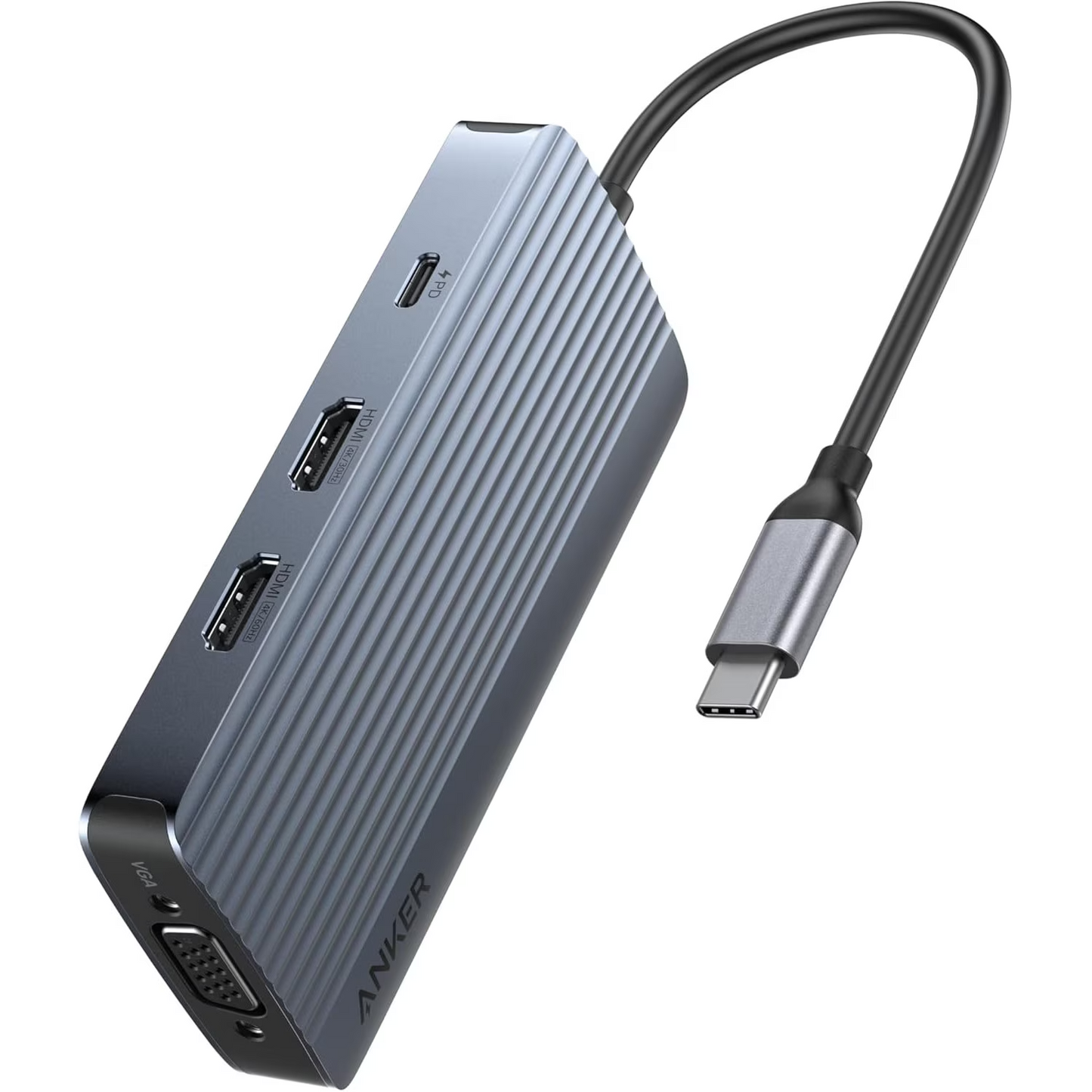 Anker USB-C Hub, 3 x USB-A 3.0 - 2 x USB-C - 2 x HDMI - 1 x VGA, Szürke A83790A2