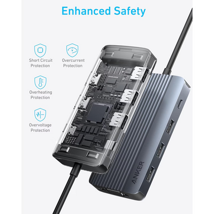 Anker USB-C Hub, 3 x USB-A 3.0 - 2 x USB-C - 2 x HDMI - 1 x VGA, Szürke A83790A2