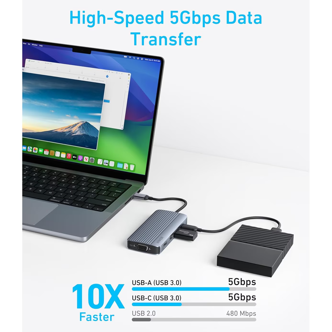 Anker USB-C Hub, 3 x USB-A 3.0 - 2 x USB-C - 2 x HDMI - 1 x VGA, Szürke A83790A2
