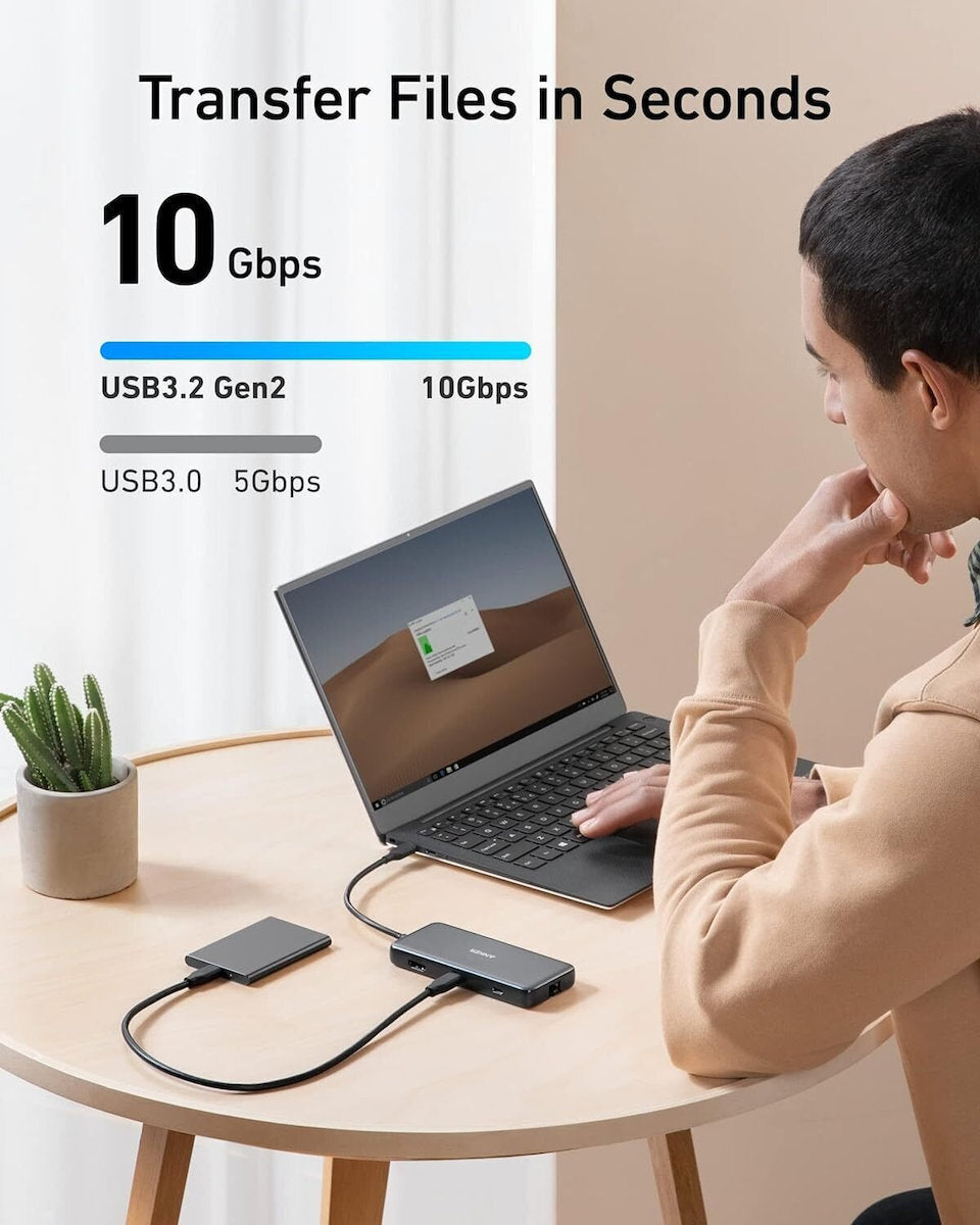 Hub USB-C Anker 555, 2 x USB-A 3.2 - 2 x USB-C - 1 x HDMI - 1 x RJ45 - 1 x SD - 1 x microSD, Szürke A83830A2