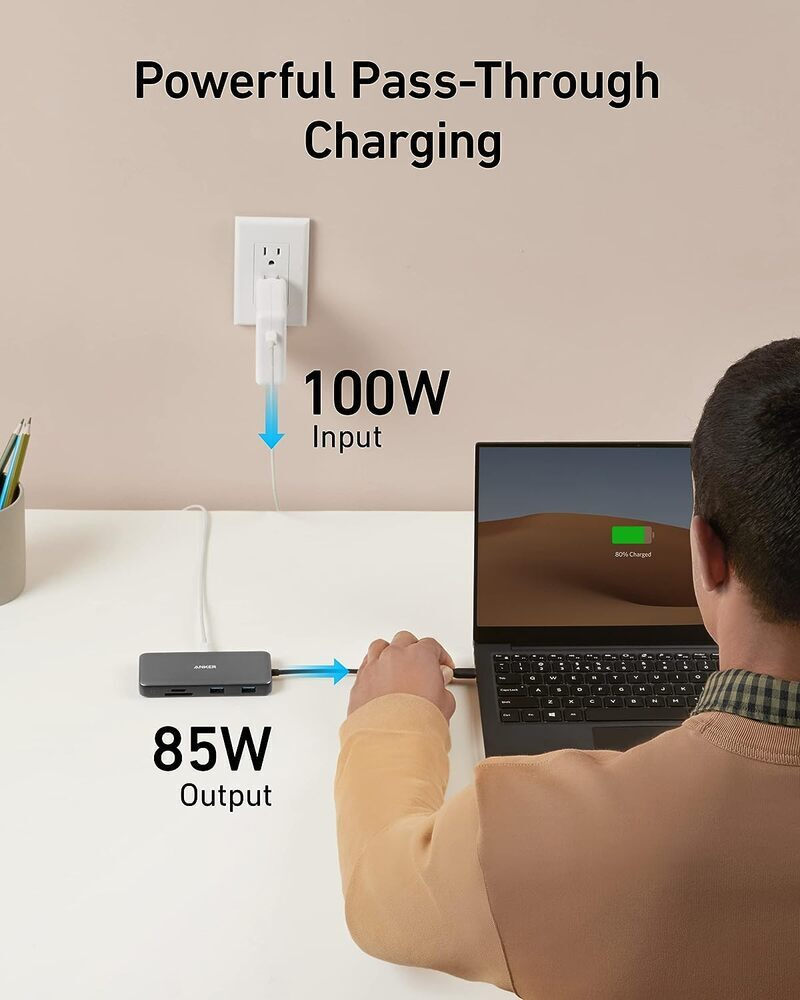 Hub USB-C Anker 555, 2 x USB-A 3.2 - 2 x USB-C - 1 x HDMI - 1 x RJ45 - 1 x SD - 1 x microSD, Szürke A83830A2