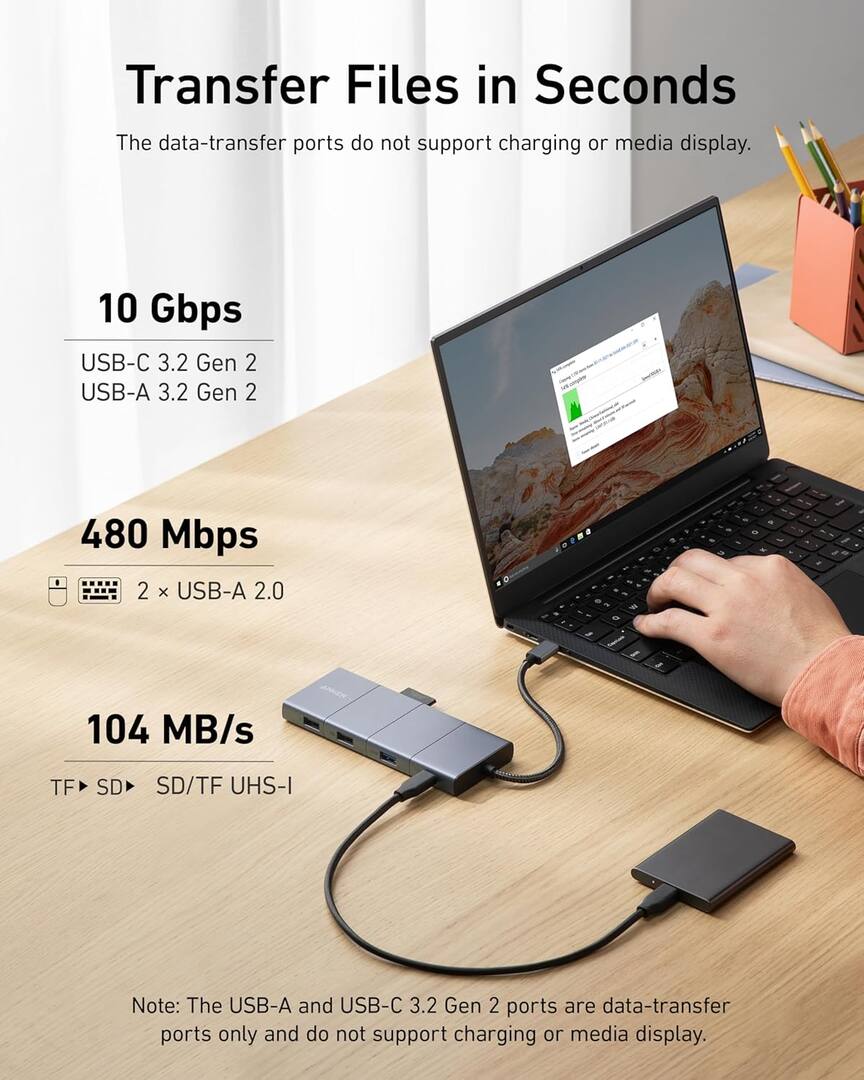 Anker PowerExpand USB-C hub, 1 x USB-A 3.2 - 2 x USB-A - 2 x USB-C - 1 x Display Port - 1 x HDMI - 1 x 3,5 mm Jack - 1 x RJ45 - 1 x SD - 1 x microSD, Szürke