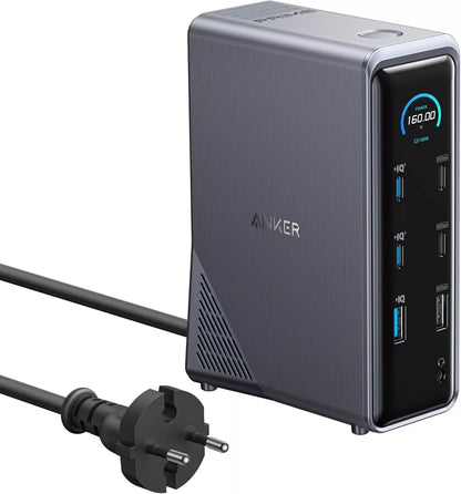 Hub USB-C Anker Prime 737, 2 x USB-A 3.0 - 3 x USB-A - 5 x USB-C - 2 x HDMI - 1 x Jack 3.5mm - 1 x RJ45, Fekete A83B63A1