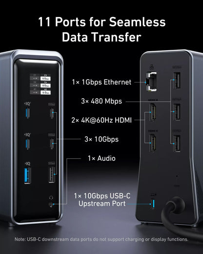 Anker Prime 737 multifunkcionális hub, 2 x USB-A 3.0 - 3 x USB-A - 5 x USB-C - 2 x HDMI - 1 x Jack 3.5mm - 1 x RJ45, Fekete A83B63A1