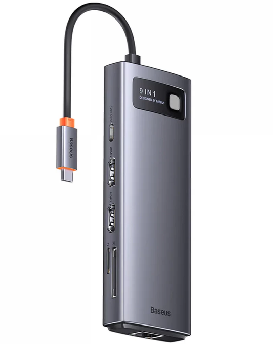 Baseus Joystar USB-C Hub, 2 x USB-A 3.2 - 1 x USB-A - 1 x USB-C - 2 x HDMI - 1 x RJ45 - 1 x SD - 1 x microSD, Szürke WKWG060013