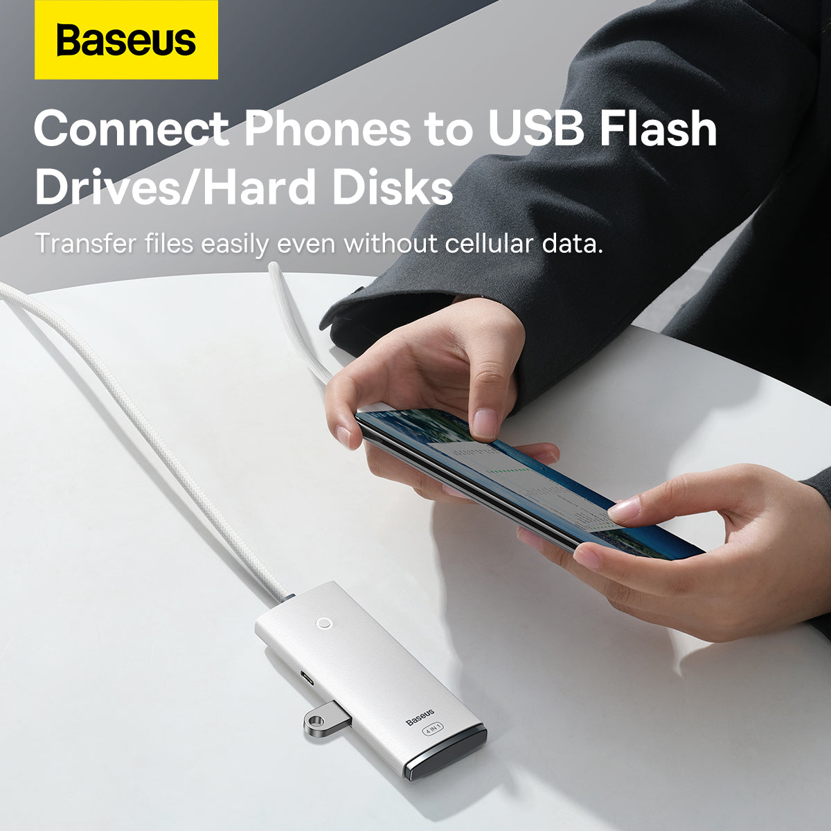 Baseus Lite USB-C Hub, 4 x USB-A 3.2, 2m, White