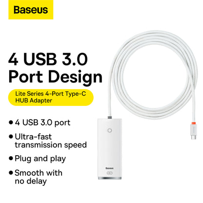 Baseus Lite USB-C Hub, 4 x USB-A 3.2, 2m, White