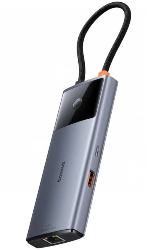 Baseus Metal Gleam II USB-C Hub, 2 x USB-A - 2 x USB-C - 1 x HDMI - 1 x RJ45, Szürke B00061802813-00