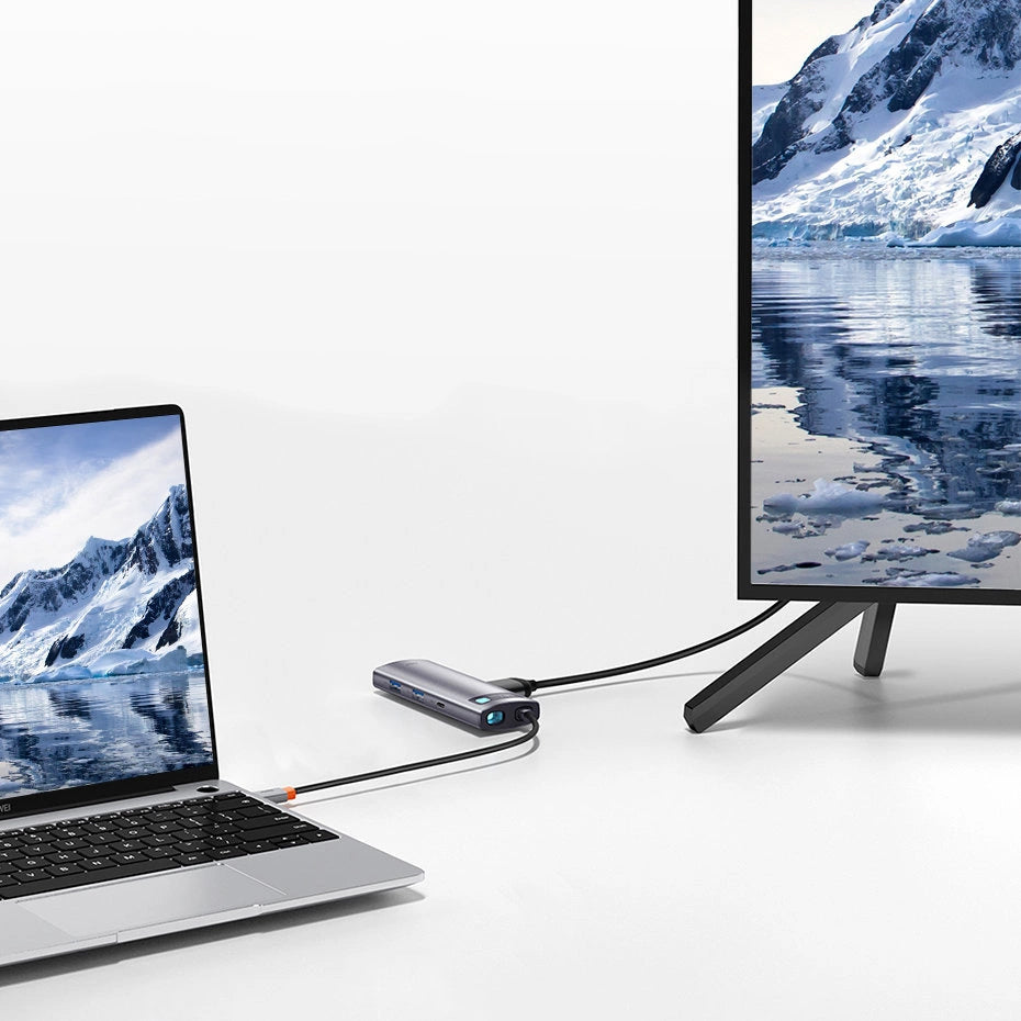 Hub USB-C Baseus Metal Gleam, 2 x USB-A 3.0 - 2 x USB-C - 1 x HDMI - 1 x SD - 1 x microSD, Szürke WKWG020113