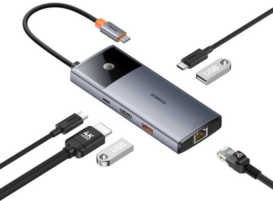 Baseus Metal Gleam II USB-C Hub, 2 x USB-A - 2 x USB-C - 1 x HDMI - 1 x RJ45, Szürke B00061802813-00