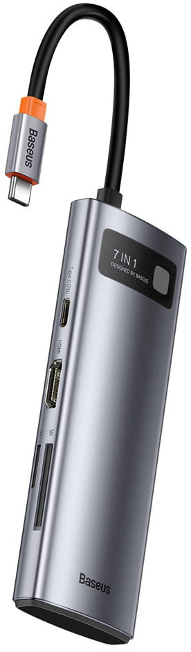 Hub USB-C Baseus Metal Gleam, 2 x USB-A 3.0 - 2 x USB-C - 1 x HDMI - 1 x SD - 1 x microSD, Szürke WKWG020113