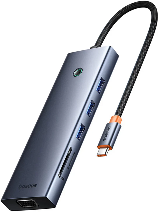 Baseus UltraJoy USB-C Hub, 3 x USB-A 3.0 - 1 x USB-C - 1 x HDMI - 1 x VGA - 1 x 3,5 mm Jack - 1 x RJ45 - 1 x SD - 1 x microSD, Szürke B0005280C811-00