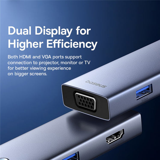 Hub USB-C Baseus UltraJoy, 4 x USB-A 3.0 - 1 x USB-C - 1 x HDMI - 1 x VGA, Szürke B00052803811-01