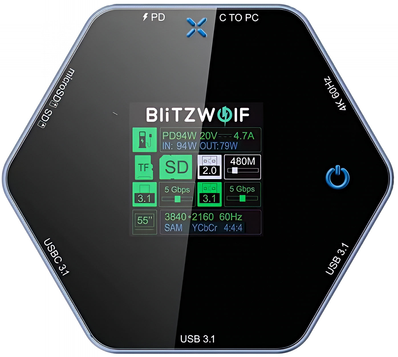 BlitzWolf BW-TH16 USB-C hub, 8 az 1-ben, szürke