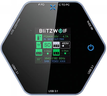 BlitzWolf BW-TH16 USB-C hub, 8 az 1-ben, szürke